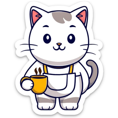 cat barista serving coffee sticker