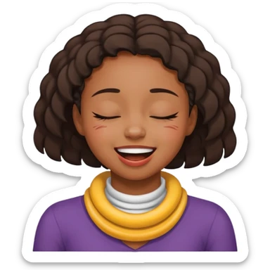 Black girl smiling eyes closed while choking herself on her neck  sticker