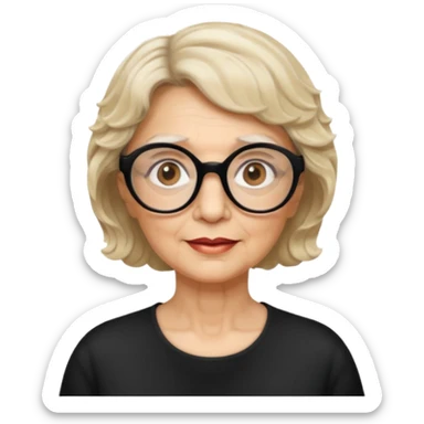 woman 70 years old, short blonde weavy hair, brown eyes and round dark glasses sticker