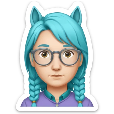 grey horse head with turquoise hair and glasses sticker