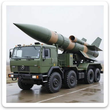 Iskander-M missile system, rocket carrier truck, realistic style, detailed, top view sticker