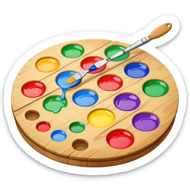 palette with colorful paints and a brush sticker