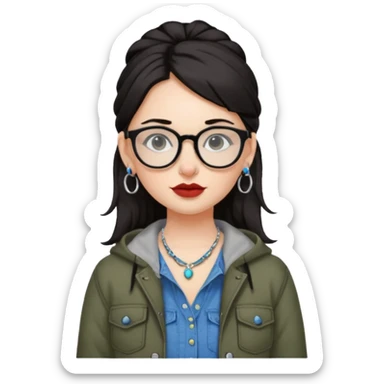 sarah babygirl dark hair and glasses with nose piercing and earrings and cool clothes sticker