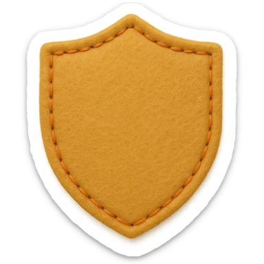 <StylePrompt>
  <Name>Minimal Felt Appliqué Icon</Name>
  <Description>
    A simplified plush icon style with soft felt textures, minimal facial features, and gentle stitching. Focuses on iconic shapes with low visual complexity for maximum clarity at small sizes.
  </Description>
  <VisualProperties>
    <Material>Felt</Material>
    <Texture>Soft, matte surface with faint fiber detail</Texture>
    <Stitching>
      <Type>Thin thread</Type>
      <Color>Muted orange or brown</Color>
      <Pattern>Sparse edge stitching only</Pattern>
    </Stitching>
    <Padding>Low to moderate—slightly puffy but not high-relief</Padding>
    <Edges>Smooth, rounded</Edges>
    <ColorPalette>
      <Primary>Warm yellows, oranges, and browns</Primary>
      <Accent>Minimal dark brown for eyes and nose</Accent>
      <Background>Plain or soft gradient, off-white preferred</Background>
    </ColorPalette>
  </VisualProperties>
  <FacialFeatures>
    <Eyes>Small circles, dark brown</Eyes>
    <Nose>Simple dot or triangle</Nose>
    <Mouth>Omit or use curved line only</Mouth>
    <DetailLevel>Low</DetailLevel>
  </FacialFeatures>
  <Rendering>
    <Lighting>Flat and soft, minimal shadows</Lighting>
    <Perspective>Side or front profile, no complex angles</Perspective>
  </Rendering>
  <Applicability>
    <SubjectType>Animals, objects, icons</SubjectType>
    <OutputFormat>Flat icon or patch-style asset</OutputFormat>
  </Applicability>
</StylePrompt>


{subject} = shield sticker