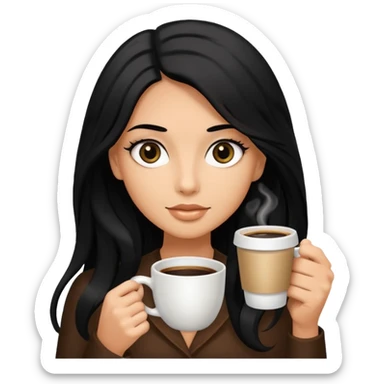 big black eyes and tanned skin brown hair glamorous long black hair with coffee  sticker