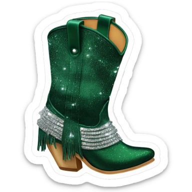 Realistic dark green fashion cowgirl boots with sparkly shiny glitter fringe on them. sticker