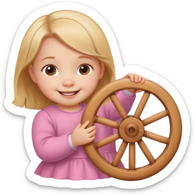girl baby playing with wheel sticker