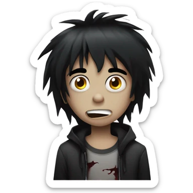 Boy, black hair, medium long, emo, shaggy, zombie, dark, spooky, creepy expression sticker