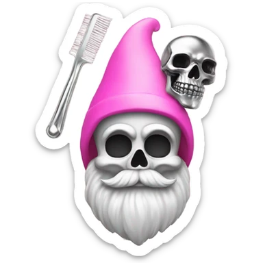 gnome, foam, pink comb, skeleton made out of chrome sticker