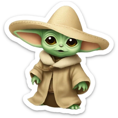 Baby yoda wearing a sombrero sticker