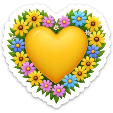 yellow heart with beautiful colorful field flowers around its border sticker