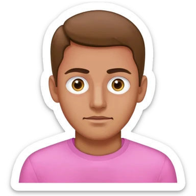 Man wearing pink long sleeve shirt with completely white eyes without pupils sticker