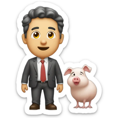 menino magro correndo com um porco sticker