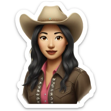 realistic portrait of a gorgeous Asian cowgirl sticker