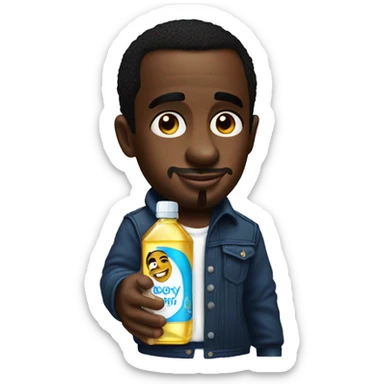 P Diddy with a bottle of baby oil in his right hand sticker