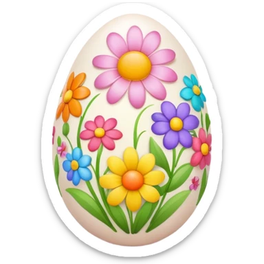 An egg decorated with colorful flowers, spring themed sticker