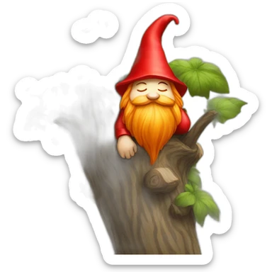 red gnome sleeping on a tree sticker