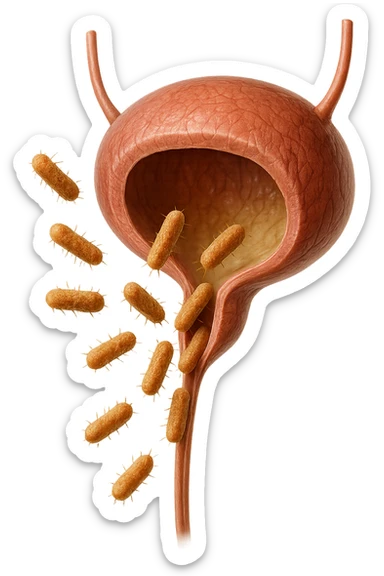 batteri intestinali che migrano ed entrano in una vescica anatomica realistica per infettarla, iperrealistico 4k sticker
