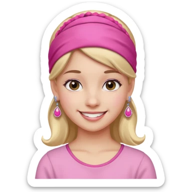 Fashion girl with pink headband and earrings, halff body sticker