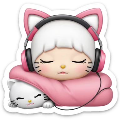 hello kitty sleeping with headphone sticker