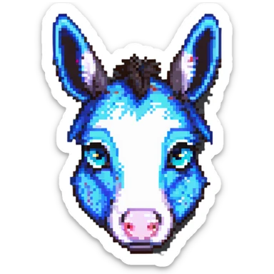 donkey face close-up, big eyes, cheerful, pixel art sticker