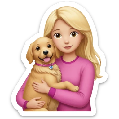 Garota loira usando roupa rosa abraçando um Golden retriever  sticker