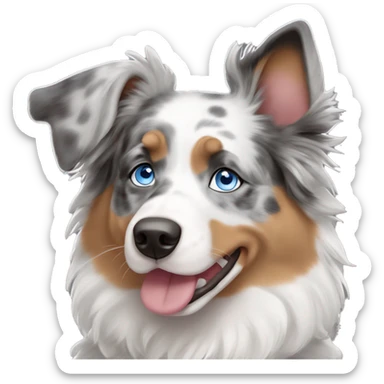 Merle Australian shepherd with blue eyes and one ear sticking up sticker