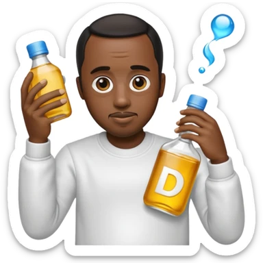Diddy holding baby oil at a party sticker