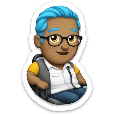 fat gay ugly indian trans barista in a wheel chair. trans flag pin. blue hair  sticker