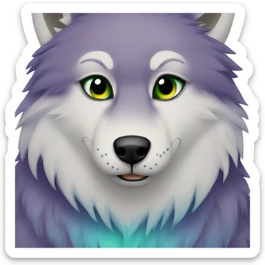 Blue and green and purple fur red eyes wolf happy sticker