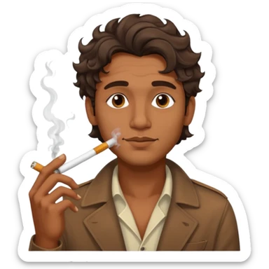 Indian brown guy with side fade wavy hair style, smoking cigarette sticker