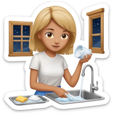 Girl washing dises at night sticker