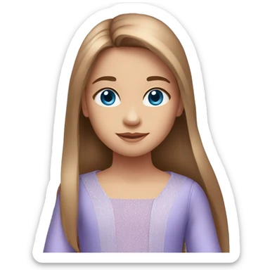 Little girl, Light-brown long straight hair, blue eyes, Light-purple dress  sticker