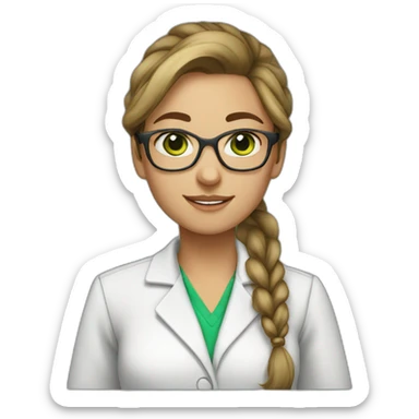 chemist female brown ponytail light skin green eyes with glasses sticker