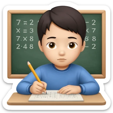 A Asian kid doing his math homework  sticker