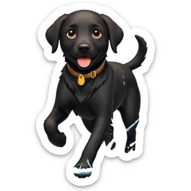 A black Labrador Retriever running through shallow water near a lake, splashing around happily. Natural lighting, motion shot, photorealistic style. sticker