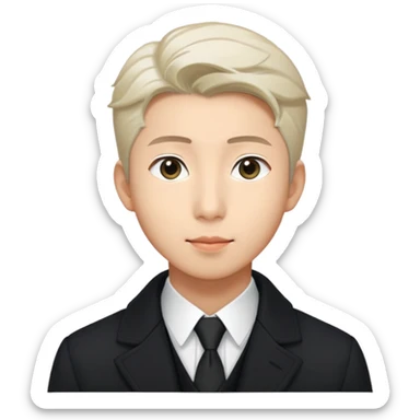 Kim namjoon  wearing black coat ,white shirt in formal way sticker