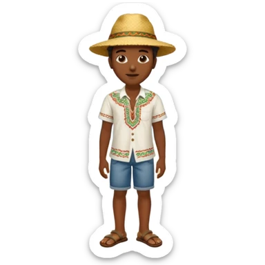 Gars Créole réunionnais ti jean chapeau paille tong au pieds  sticker