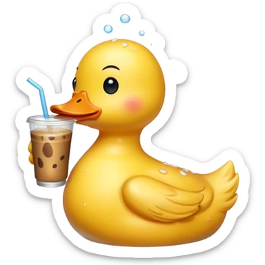 Ruber duck drinking ice coffee sticker