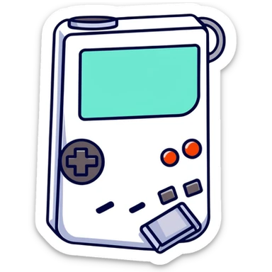 1930s style cartoon gameboy console character, cuphead-style, in black and white, on a plain white background, pointing at something.

 sticker