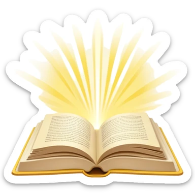 A flat-style illustration of an open book with a soft beam of light coming out of it, symbolizing learning in unconventional environments. Clean cartoon style, white background, iOS emoji aesthetic. sticker