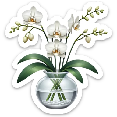 Bouquet of white orchids in crystal vase sticker