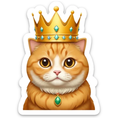 Orange Scottish fold cat with crown, queen  sticker