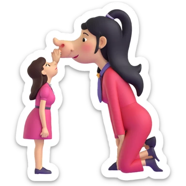 woman bowing on a giant nose sticker