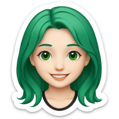 Emoji girl Emerald green hair, fair skin, and black eyes sticker