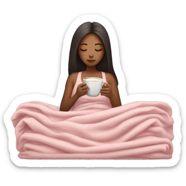 girl inside a light pink blanket sipping coffee eyes closed sticker