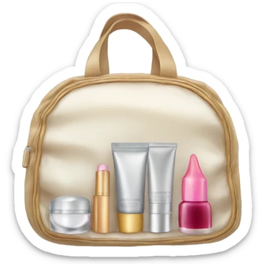 a bag containing cosmetics. some cosmetics peeking out of a cosmetic bag sticker