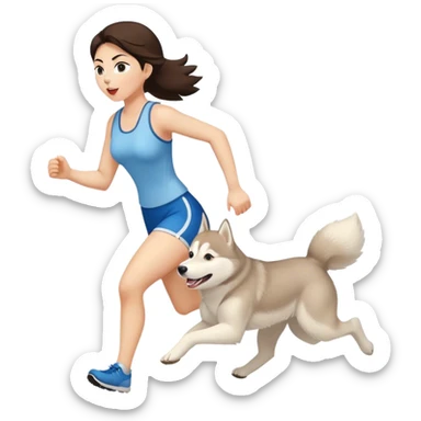 Woman, brunette running with her light beige HUSKY sticker