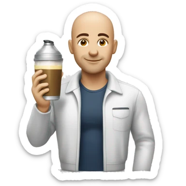 A bald man hair , drink shaker protein sticker