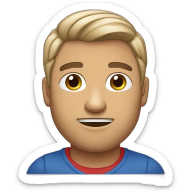 Chico color blanco con pelo corto lizo marron sin barba y con abriculares y con remera azul y rojo sticker